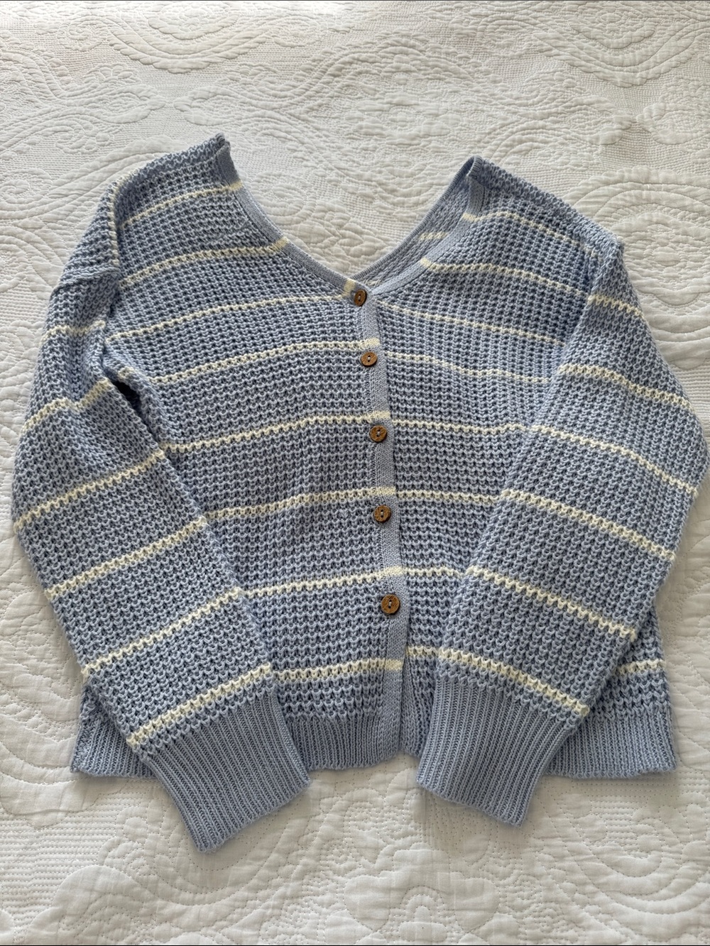 Pink Rose Light Blue & Cream Striped Button-Front Cardigan
